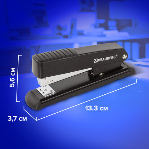 Степлер №24/6, 26/6 металлический BRAUBERG "Office", до 30 листов, черный, 228611
