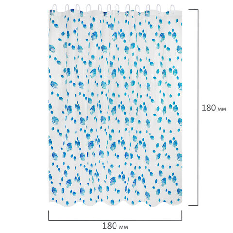 Шторка для ванной PEVA, 180х180 см, кольца в комплекте, 3 дизайна ассорти, МОРЕ, WBZ (ВБЗ), 700069