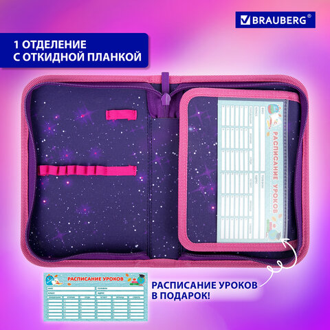 Пенал BRAUBERG, 1 отделение, 1 откидная планка, полиэстер, 21х14 см, "Space cat", 270712