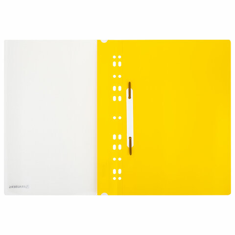 Скоросшиватель пластиковый с перфорацией BRAUBERG EXTRA, А4, 140/180 мкм, желтый, 272899