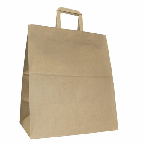 Крафт-пакет бумажный 32х20х37 см, плоские ручки, плотность 90 г/м2, 110494