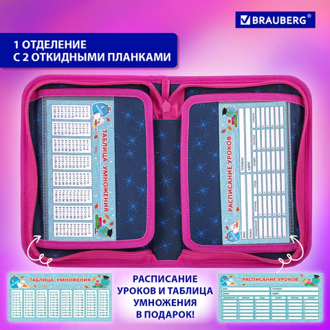 Пенал BRAUBERG, 1 отделение, 2 откидные планки, полиэстер, 21х14 см, Cute fox, 272318
