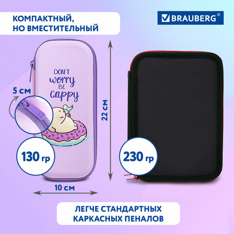 Пенал BRAUBERG, 1 отделение, 1 откидная планка, EVA, 22х10х5 см, "Capybara", 272335