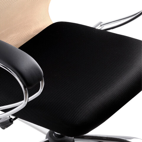 Кресло офисное BRABIX PREMIUM "Ultimate EX-800" хром, плотная двойная сетка Х2, черное/бежевое, 532913