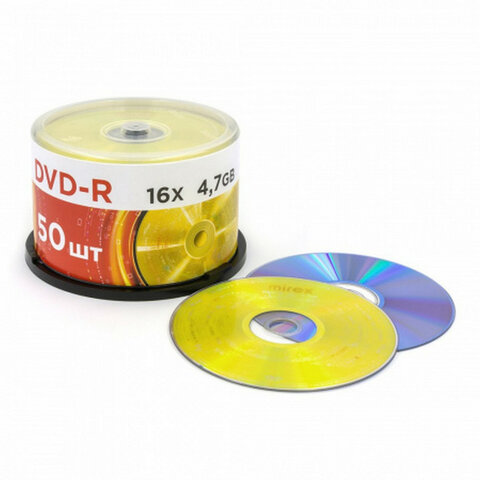 Диски DVD-R MIREX, 4,7 Гб, 16x, Cake Box (упаковка на шпиле), КОМПЛЕКТ 50 шт., UL130003A1B