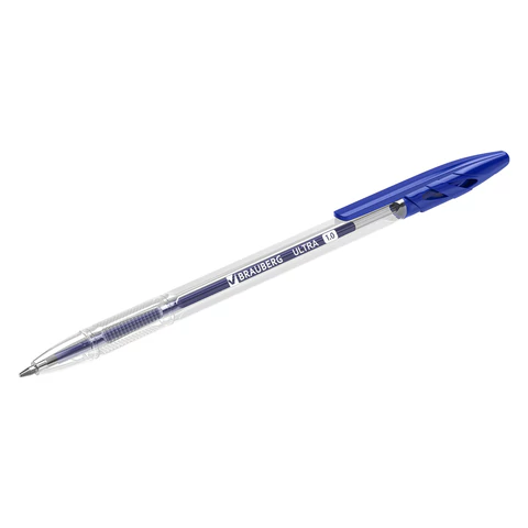 Ручки шариковые BRAUBERG "ULTRA", СИНИЕ, НАБОР 10 штук, корпус прозрачный, узел 1 мм, 143570