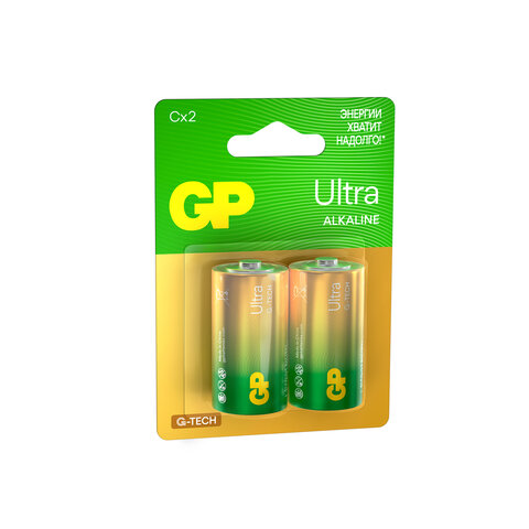 Батарейки КОМПЛЕКТ 2 шт., GP Ultra G-Tech, С (LR14, 14А), алкалиновые, блистер, 14AU-2CR2