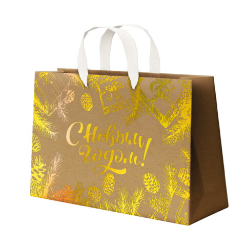 Пакет подарочный (1шт) новогодний, 27х11х20см, "Shiny Kraft", фольга, ассорти, ЗОЛОТАЯ СКАЗКА, 592437