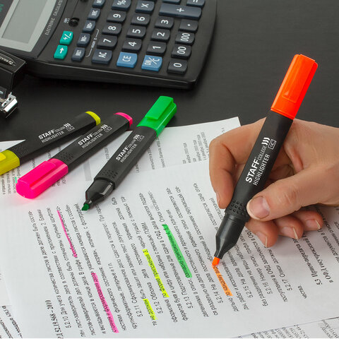 Набор текстовыделителей 6 НЕОНОВЫХ ЦВЕТОВ, АССОРТИ, STAFF College "STICK NEON", линия письма 1-4 мм, скошенный наконечник, 152534