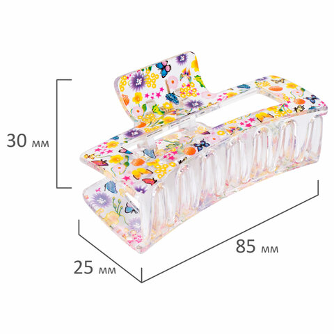 Краб для волос 8,5 см, прозрачный с рисунком, АССОРТИ, MONTE VITA (МОНТЕ ВИТА), 457005