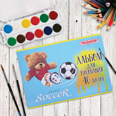 Альбом для рисования А4 40 л., скоба, обложка офсет, ПИФАГОР, 203х288 мм, "Тедди" (2 вида), 106701