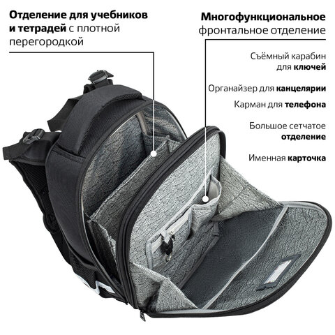 Ранец BRAUBERG SHINY, 2 отделения, с брелком, "Savage lion", светящийся рисунок, 38х28х14 см, 272039