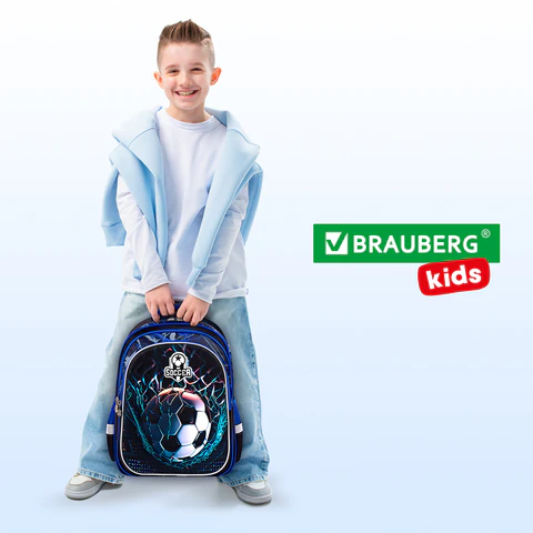 Рюкзак BRAUBERG KIDS FLOSSY, 2 отделения, 3 кармана, "Soccer Club", 3D-панель, 40х28х18 см, 273181
