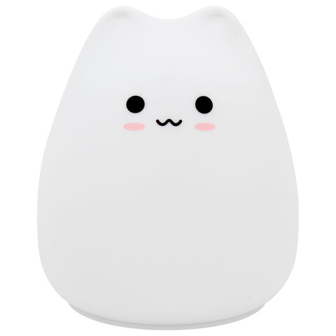 Ночник силиконовый LED "Котик" 90x89x102 мм, белый свет/RGB, таймер, USB, аккумулятор 400 мАч, DASWERK (ДАСВЕРК), 238935