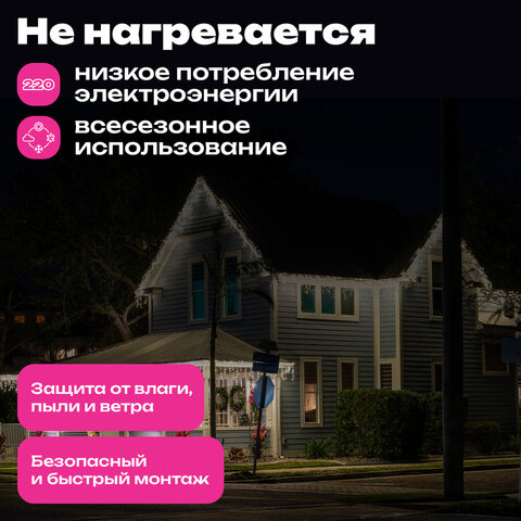 Электрогирлянда-бахрома уличная 25х0,7 м, 400 LED, холодный белый, 220 V, контроллер, ЗОЛОТАЯ СКАЗКА, 592552