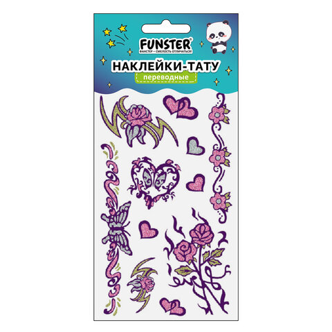 Наклейки-тату переводные "Блестящие", 15,5х9,5 см, ассорти 8 видов, FUNSTER (ФАНСТЕР), 666107