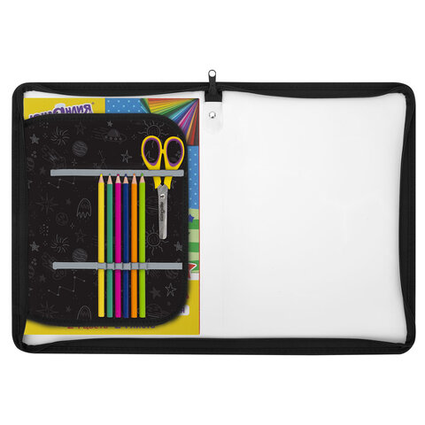 Папка для труда на молнии ЮНЛАНДИЯ А4, 1 отделение, откидная планка, органайзер, "Space driver", 273396