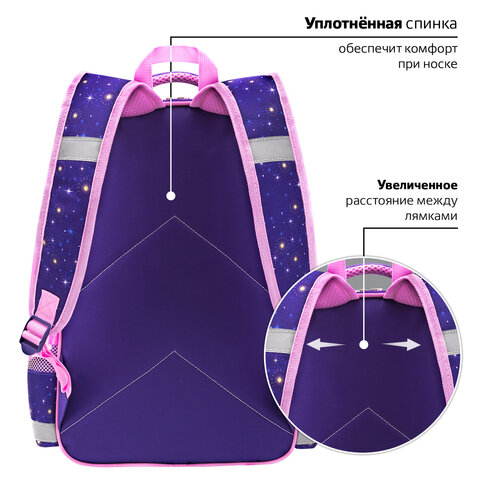 Рюкзак ПИФАГОР SCHOOL, 1 отделение, 3 кармана, "Magic kitty", 38x28х14 см, 273166