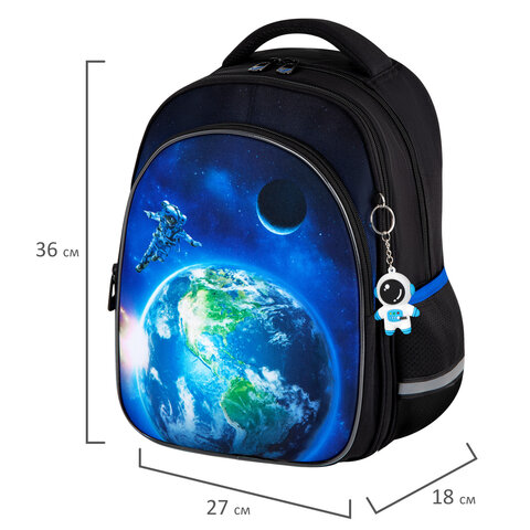 Рюкзак BRAUBERG OPTIMA, 2 отделения, с брелоком, "Brave astronaut", 3D-панель, 36х27х18 см, 273159