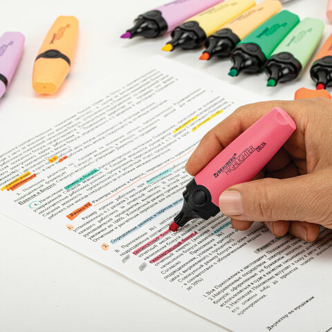 Набор текстовыделителей 15 ПАСТЕЛЬНЫХ ЦВЕТОВ на подставке, BRAUBERG "DELTA PASTEL", линия 1-5 мм, 152507