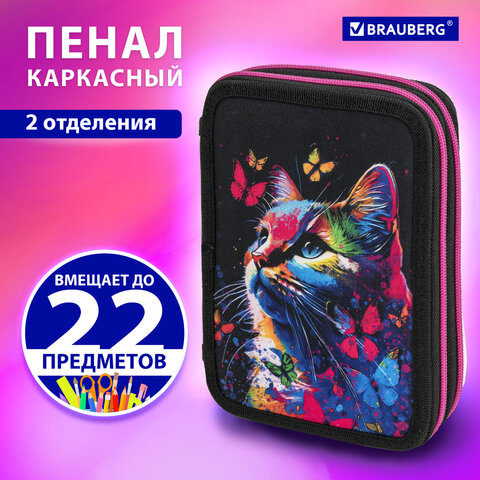 Пенал BRAUBERG, 2 отделения, полиэстер, 21х14 см, "Ловец бабочек", 272330