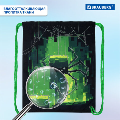 Мешок для обуви BRAUBERG PREMIUM, карман, подкладка, светоотражайка, 43х33 см, "Digital spider", 273444
