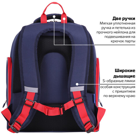 Рюкзак BRAUBERG CLASSIC, легкий каркас, премиум материал, "Lion", синий, 37х32х21 см, 228829