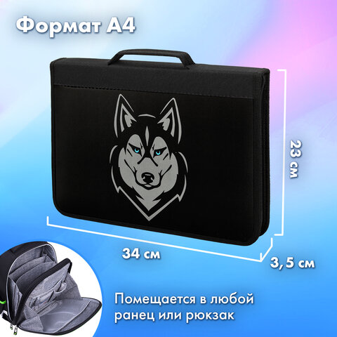 Папка на молнии BRAUBERG А4 с ручкой, с органайзером, 1 отделение, "Хаски", 271450