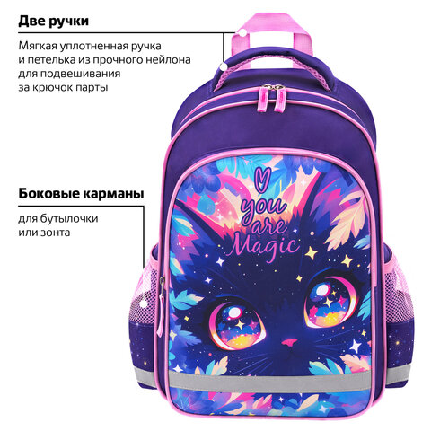 Рюкзак ПИФАГОР SCHOOL, 1 отделение, 3 кармана, "Magic kitty", 38x28х14 см, 273166