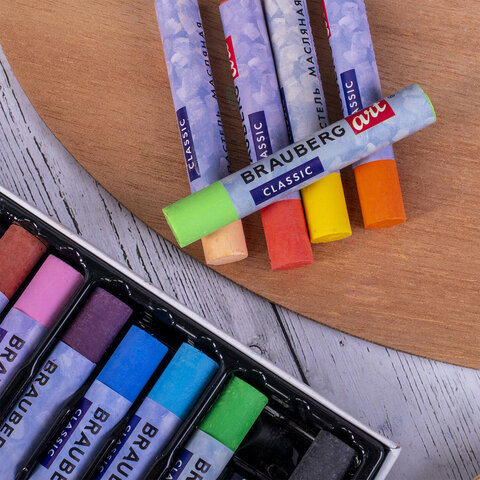 Пастель масляная художественная BRAUBERG ART CLASSIC, УТОЛЩЕННАЯ, 12 цветов, круглое сечение, 181450