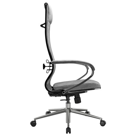 Кресло офисное МЕТТА "L1m 42", хром, сиденье и спинка мягкие, велюр, светло-серое