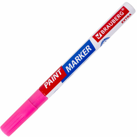 Маркер-краска лаковый EXTRA (paint marker) 2 мм, РОЗОВЫЙ, УСИЛЕННАЯ НИТРО-ОСНОВА, BRAUBERG, 151977