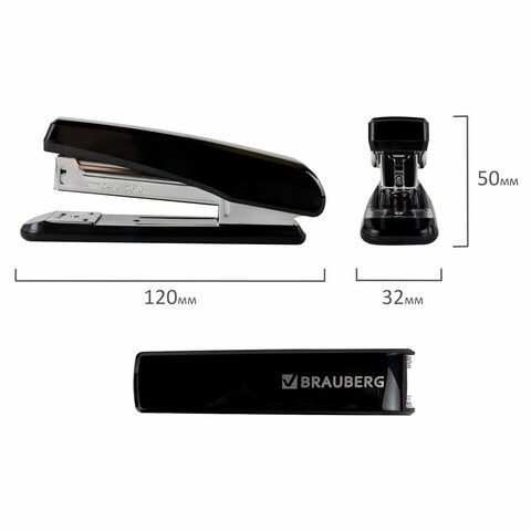 Степлер №24/6, 26/6 BRAUBERG "Standard", до 30 листов, черный, 272755