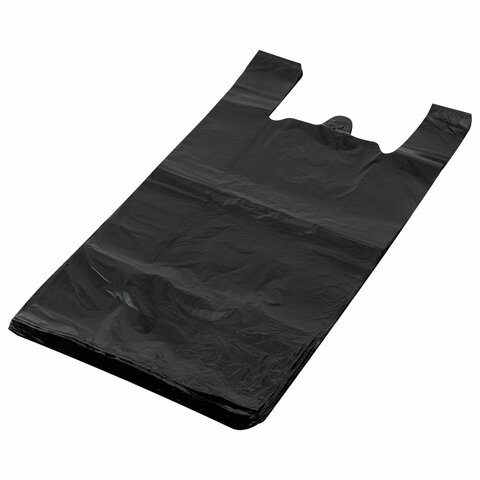 Пакет "майка" КОМПЛЕКТ 100 штук, 38+20х70, ПНД черный, 18 мкм, LAIMA, 700790