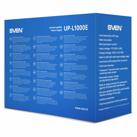 Источник бесперебойного питания SVEN UP-L1000E, 510VA (290 W), 6 евророзеток, SV-016593