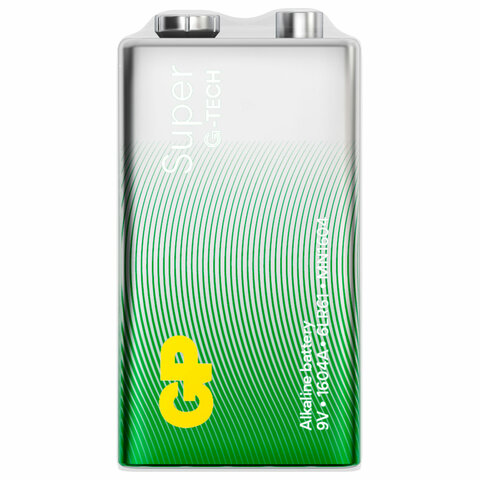 Батарейка 1 шт., GP Super G-Tech, Крона (6LR61, 6LF22, 1604A), алкалиновая, в пленке, 1604A-5S1