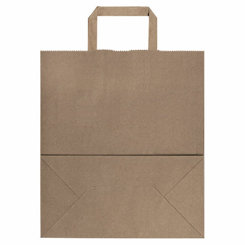 Крафт-пакет бумажный 24х14х29 см, КОМПЛЕКТ 50 шт., плоские ручки, плотность 90 г/м2, LAIMA ECO CRAFT, 609687