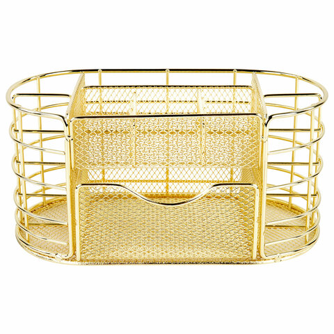 Органайзер для косметики и мелочей металлический 9 секций, MONTE VITA (МОНТЕ ВИТА), 105х218х110 мм, золото, 272475