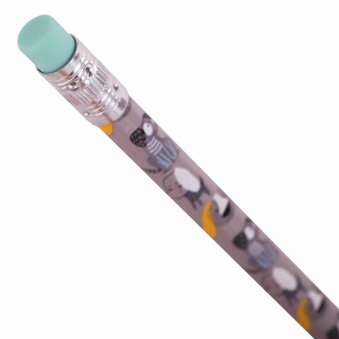 Карандаш чернографитный ЮНЛАНДИЯ "ЩЕНОК", 1 шт., HB, с ластиком, корпус ассорти, 181774