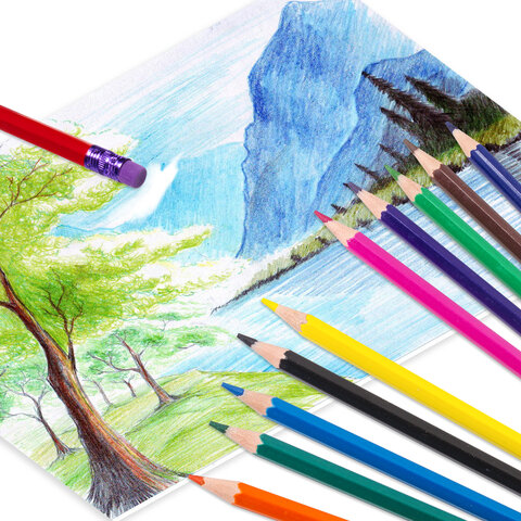 Карандаши цветные стираемые с ластиком ЮНЛАНДИЯ "ЮНЫЙ ВОЛШЕБНИК", 12 цветов, шестигранные, грифель 3 мм, натуральное дерево, 181578