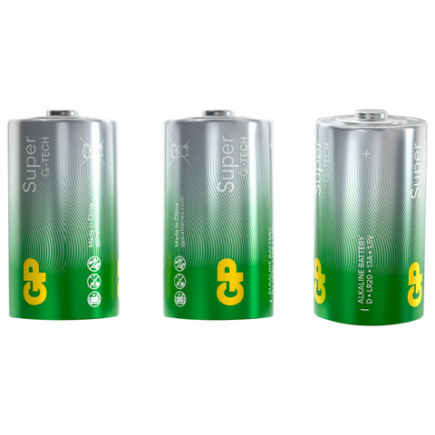 Батарейки КОМПЛЕКТ 2 шт., GP Super G-Tech, D (LR20, 13А), алкалиновые, блистер, 13A-2CR2
