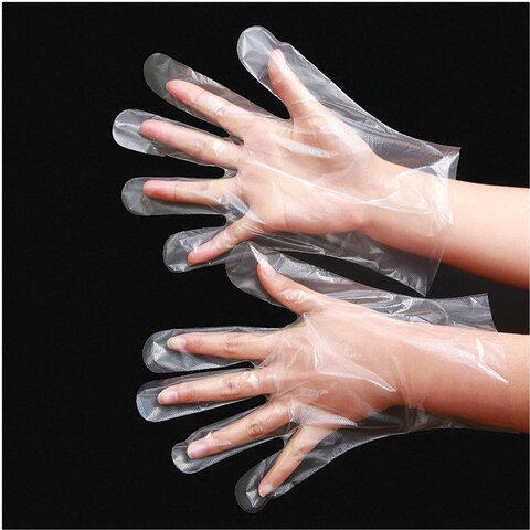Перчатки полиэтиленовые, КОМПЛЕКТ 50 пар (100 штук), размер М (средний), 6 микрон, LAIMA, 606879