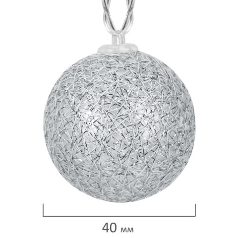 Электрогирлянда-нить комнатная 1,8 м, 16 LED, с насадками, вид: "Шарики", серебро, тёплый белый, на батарейках, ЗОЛОТАЯ СКАЗКА, 592559