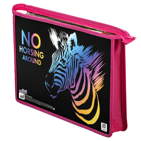 Папка для тетрадей ЮНЛАНДИЯ А4, 1 отделение, картон/пластик, конгрев, на молнии, "Neon Zebra", 271444