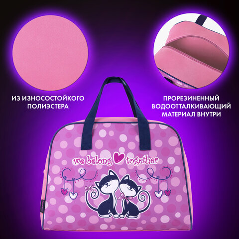 Сумка для занятий BRAUBERG с ручками, 35x25x15 см, "Friendly kittens", 271589