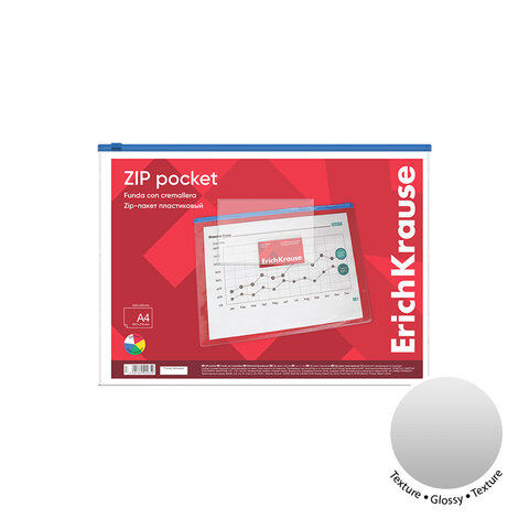 Папка-конверт на молнии ERICH KRAUSE А4 (334х241 мм), карман для визиток, прозрачная, 0,14 мм, 2935