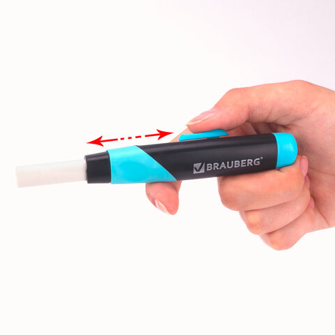 Ластик выдвижной BRAUBERG "REWIND", 112х21х24 мм, белый, пластиковый держатель ассорти, 223593