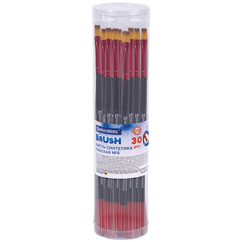Кисть синтетика, плоская № 6, BRAUBERG PREMIUM, 201015