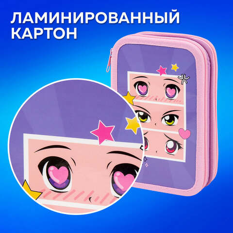 Пенал ПИФАГОР, 3 отделения, ламинированный картон, 19х11 см, "Anime eyes", 272251