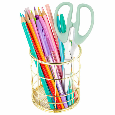 Органайзер стаканчик для косметики и мелочей MONTE VITA (МОНТЕ ВИТА), металлический, 100х90 мм, золото, 272486